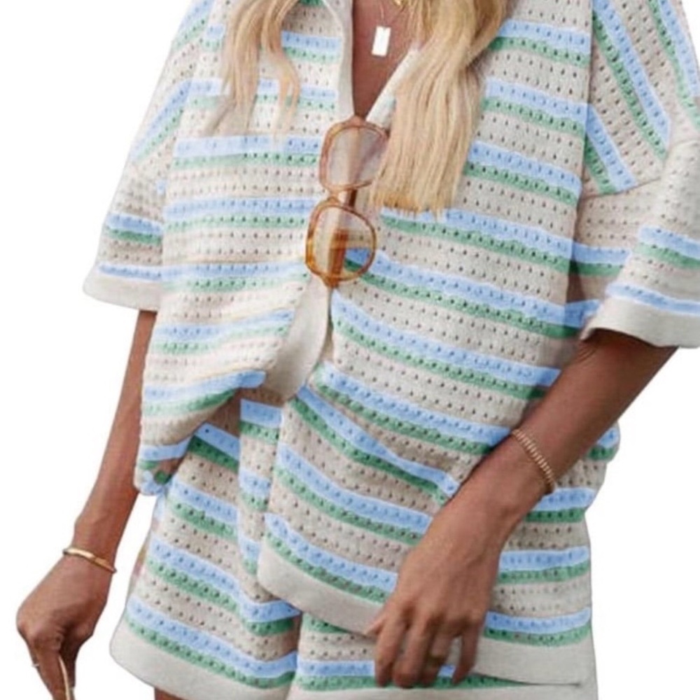 Blue and White Striped Set